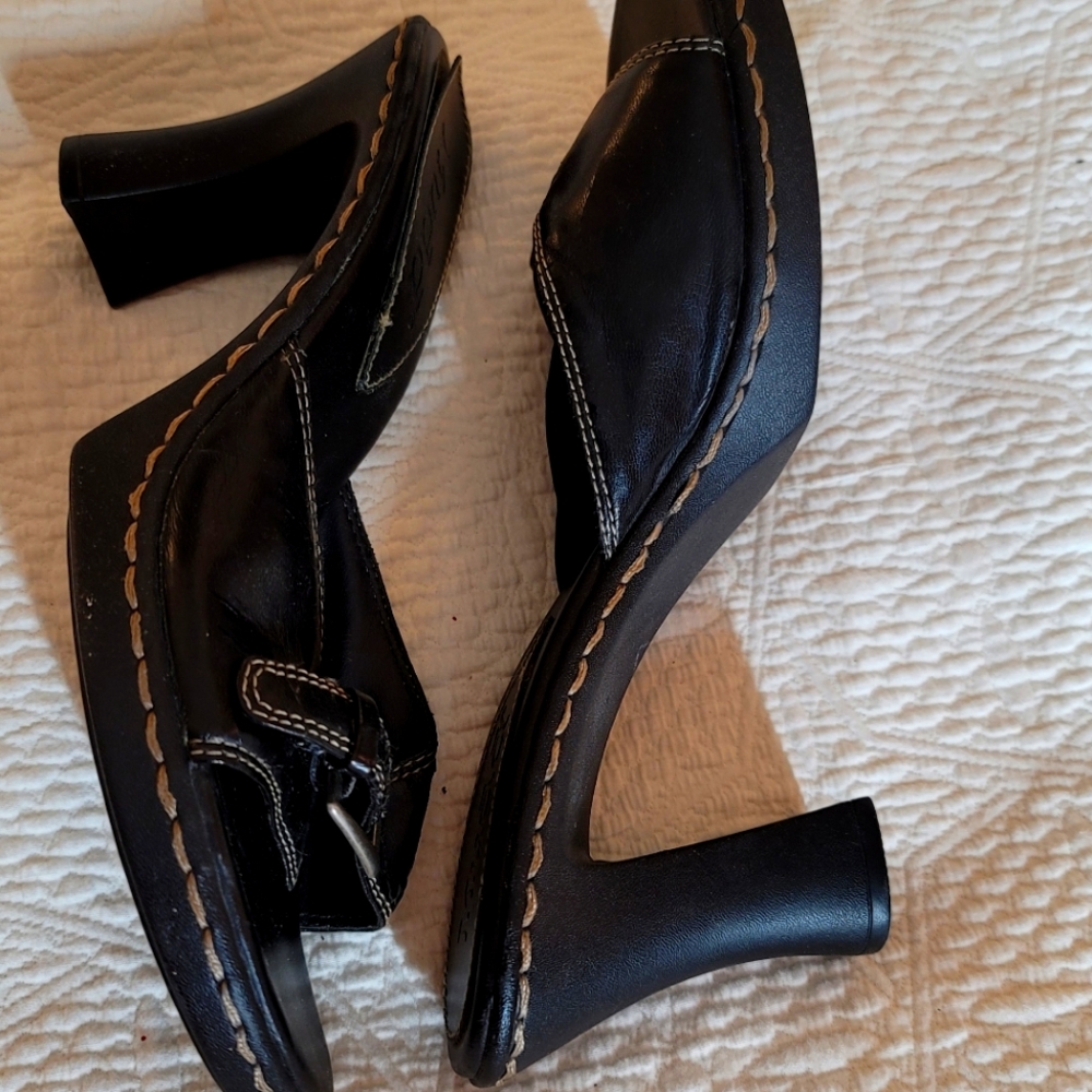 Mudd Open Toe Buckle Mule Heels 4" Women's Color Black Size 10 Used - Picture 4 of 8